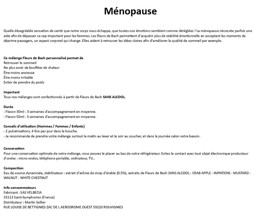 Velbecia® MENOPAUSE +1 OFFERT - A partir de Fleurs de Bach SANS ALCOOL