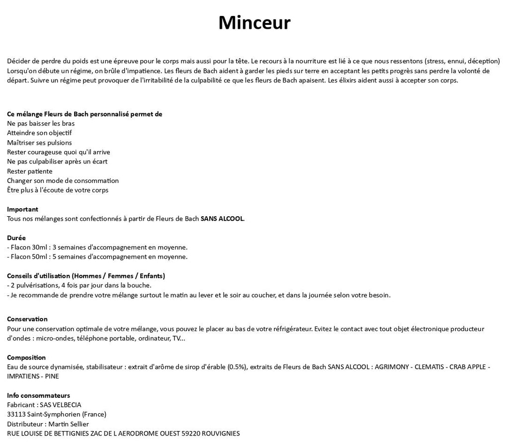 Velbecia® MINCEUR +1 OFFERT - A partir de Fleurs de Bach SANS ALCOOL