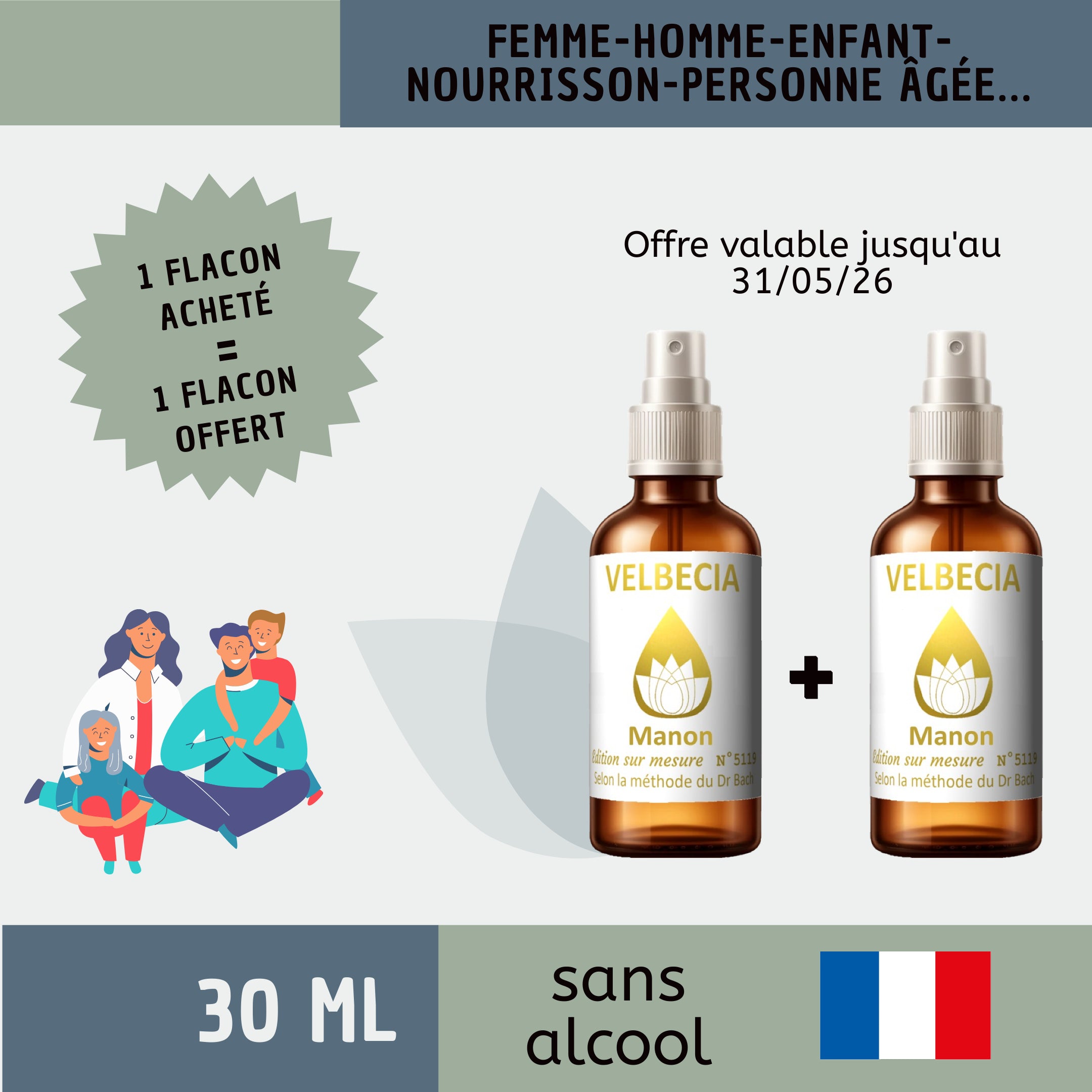 Velbecia® MÉLANGE SUR MESURE Enfant / Adulte +1 OFFERT - A partir de Fleurs de Bach SANS ALCOOL