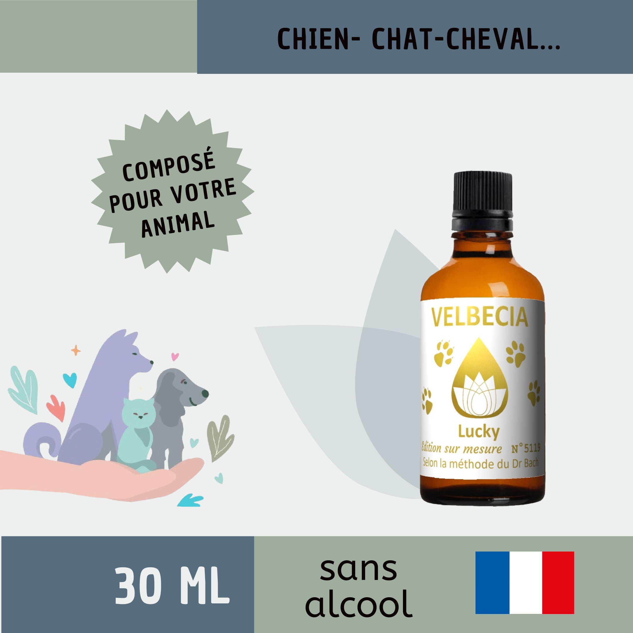 Velbecia® MÉLANGE SUR MESURE Animaux - A partir de Fleurs de Bach SANS ALCOOL